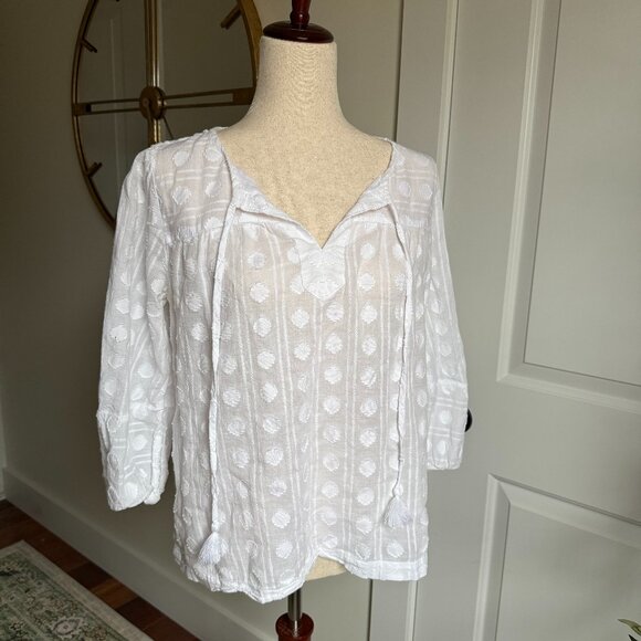 LOFT Boho Style Long Sleeve White Blouse Size Small - Picture 1 of 6
